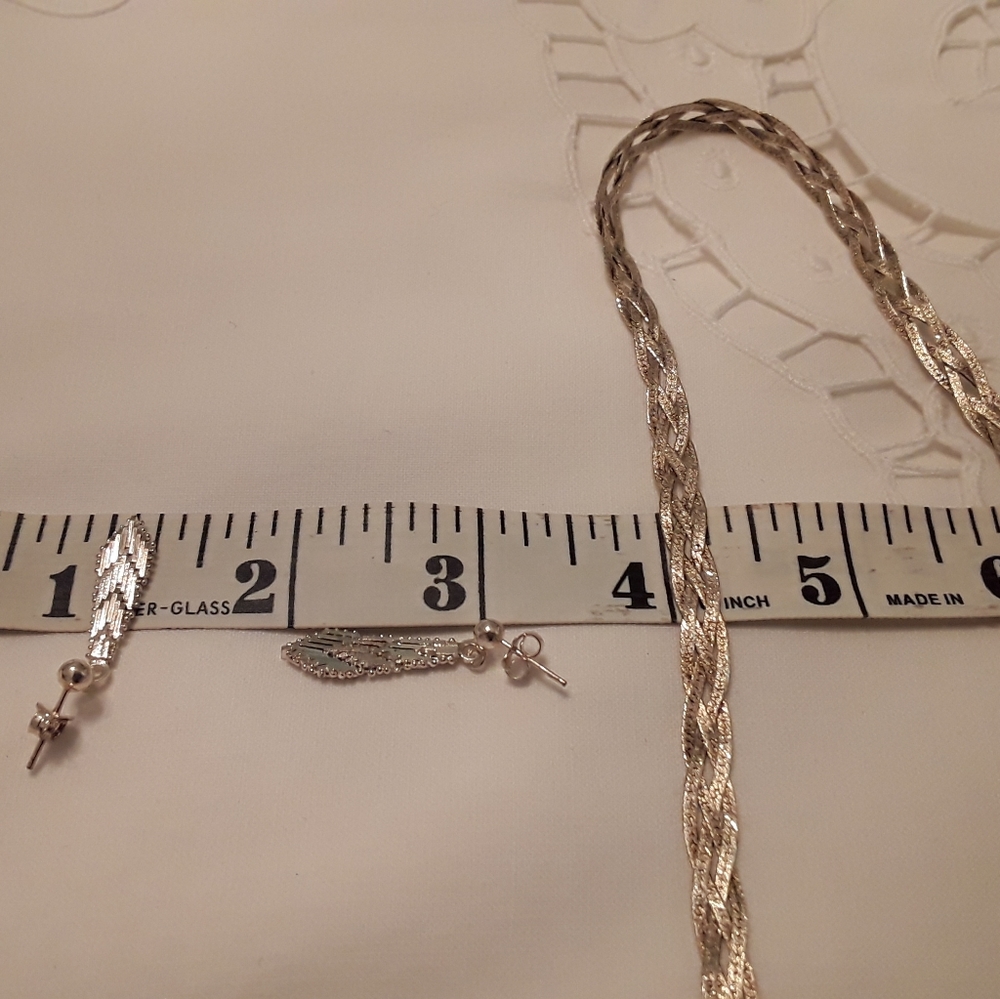 VTG. 925 STERLING VERMEIL HERRINGBONE NECK & EAR - Picture 6 of 8